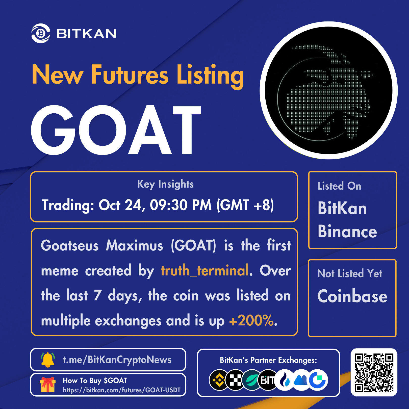 New Listing: Goatseus Maximus (GOAT) Futures Trading Pair Added on BitKan